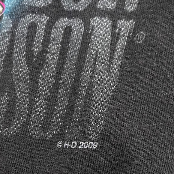 Harley Davidson Y2K Graphic Tee XL Fitted Biker Babe Eagle Heart Black Shirt - Picture 4 of 5